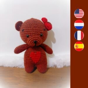 crochet teddy with red heart