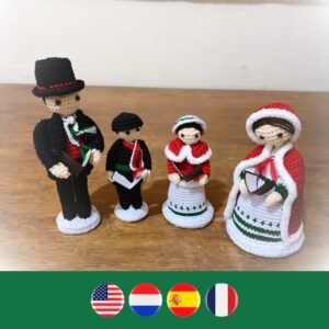 gehaakte poppetjes die kerstliederen zingen