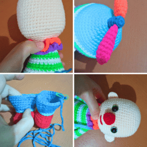crochet clown with duck and toy balls