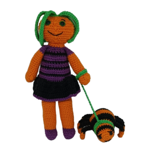 crochet orange doll with orange puppy