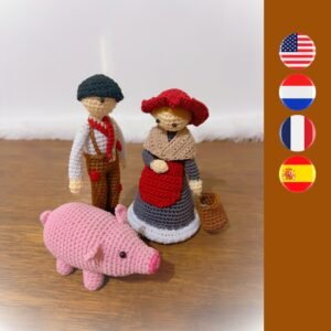crochet farmer with his wife and pig