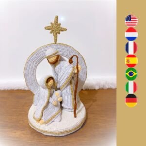 Crochet white nativity set with the Holy Family